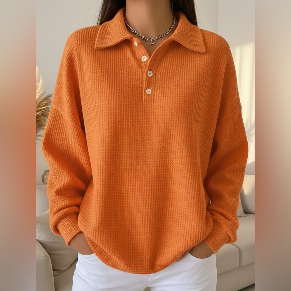 Full Size Waffle Knit Button Detail Sweatshirt Plus Size